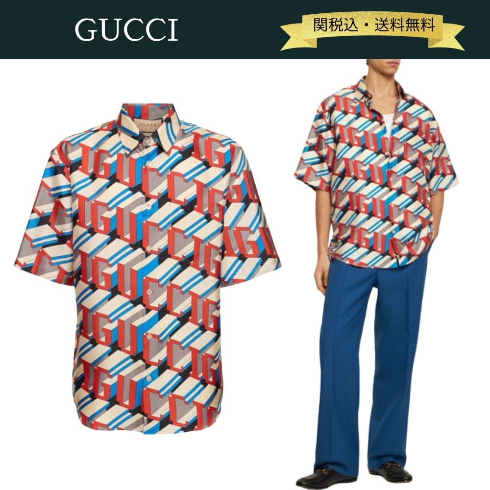 【関税・送料込】GUCCI Pixel Deep On シルクシャツ