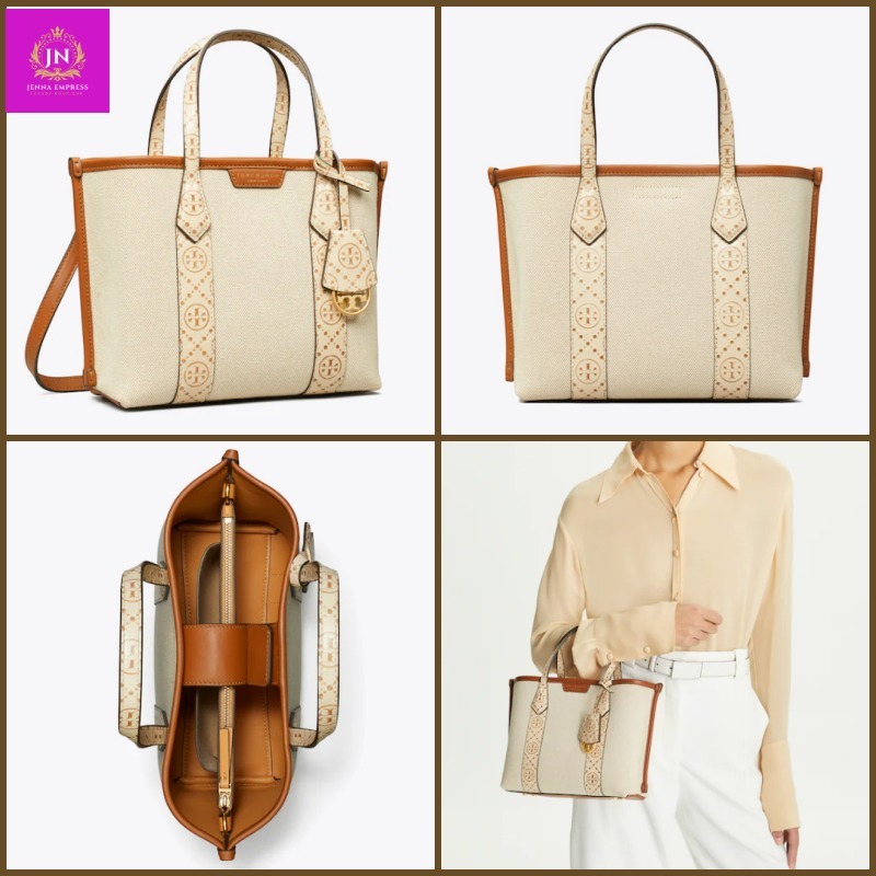 トートバッグ [ToryBurch] PERRY CANVAS SMALL TRIPLE-COMPARTMENT TOTE BAG