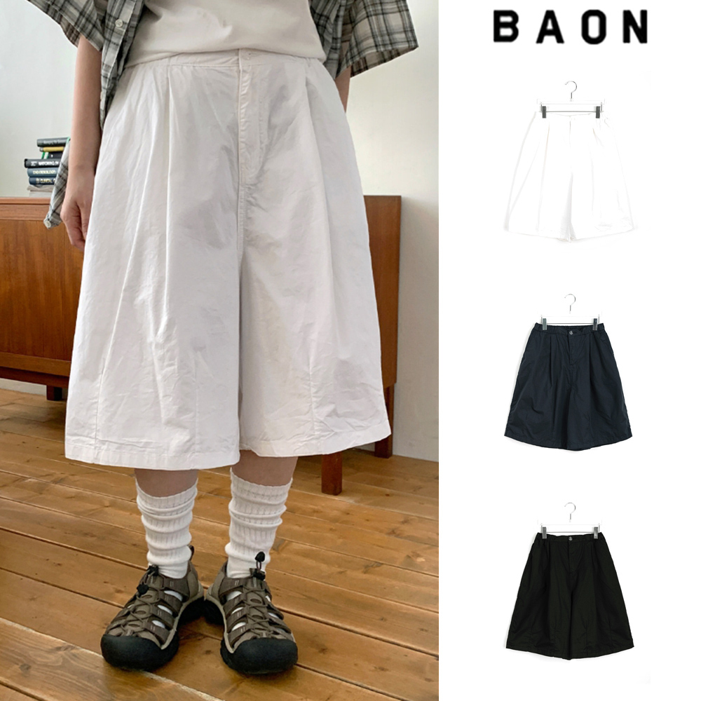 【BAON】[unisex] Oyuko Banding Pintuck Bermuda Cotton Pants