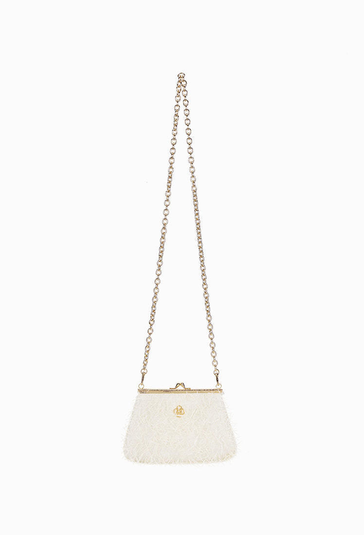 Grace U/韓国単独/Feather Chain Strap Pouch Bag (White)