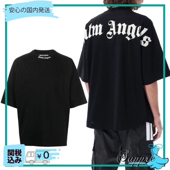 【Palm Angels】ロゴプリント コットン Tシャツ ブラック