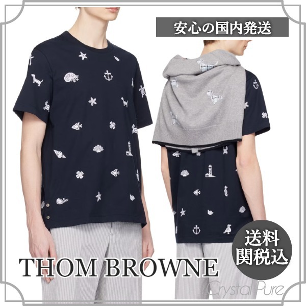 【THOM BROWNE】ロゴ 海系 刺繍 コットン ジャージ Tシャツ