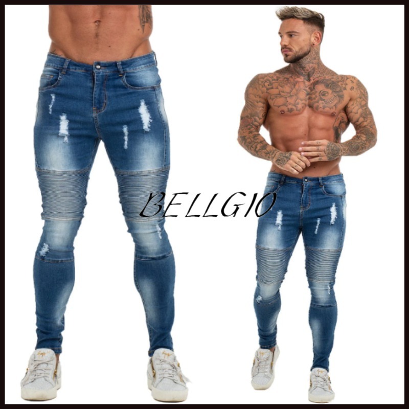 関税/送料込み【BELLGIO】スキニーリップドバイカージーンズ