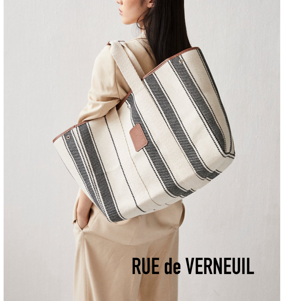 RUE DE VERNEUILパリBrandランダムストライプトートバッグ（L)