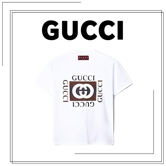 GUCCI グッチ プリントロゴ コットン Tシャツ ホワイトブラウン