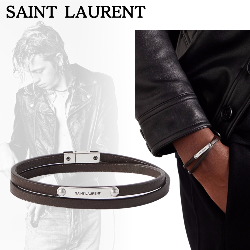 SAINT LAURENT*オーラ漂う*シルバートーン レザー ブレスレット