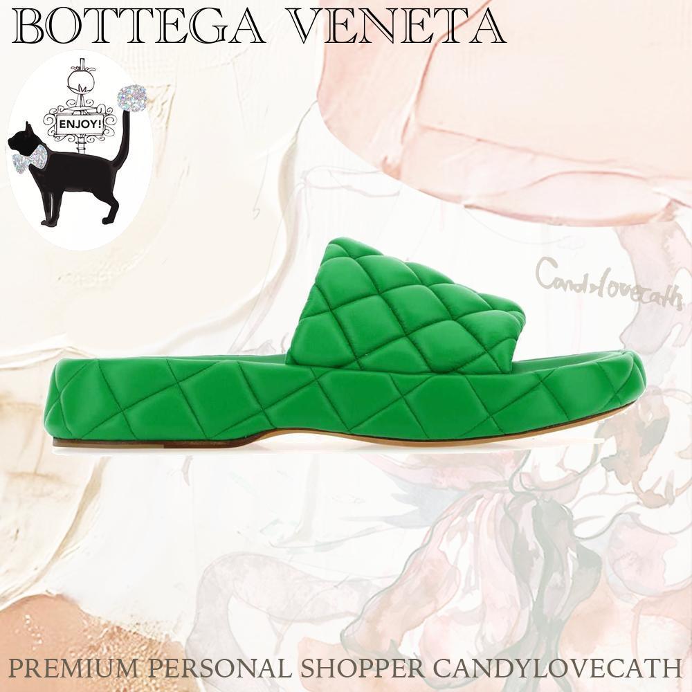 サンダル・ミュール BOTTEGA VENETA Grass Green Leather Padded Sandals