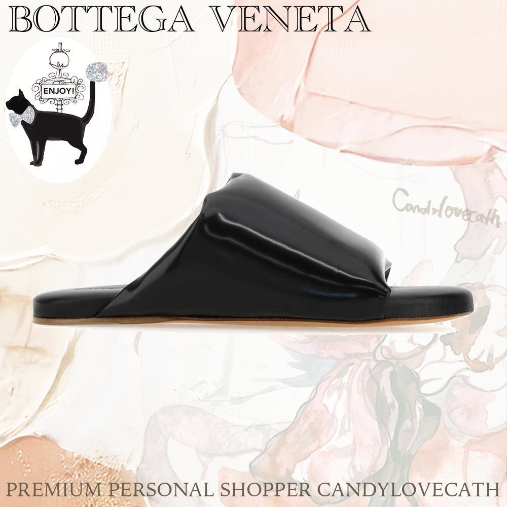 サンダル・ミュール BOTTEGA VENETA Black Nappa Leather Cushion Sandals