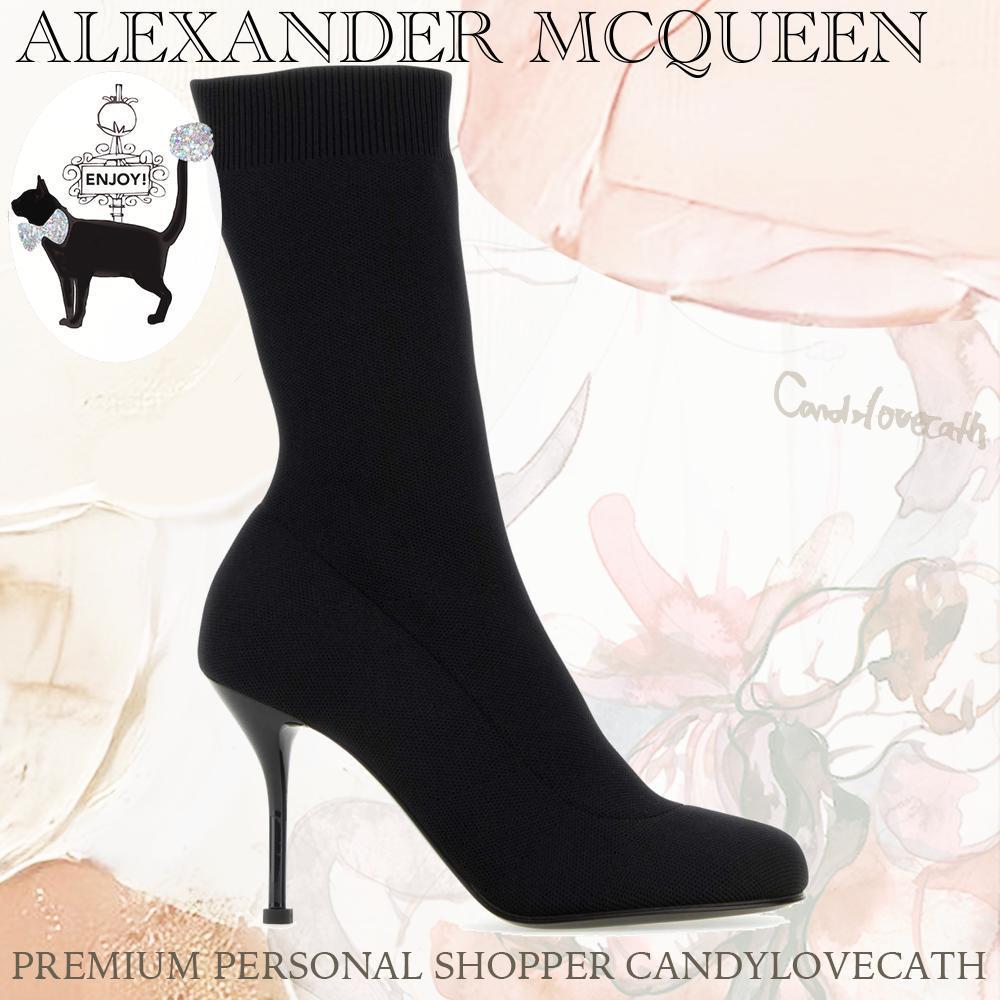 ロングブーツ ALEXANDER MCQUEEN Black Stretch Nylon Ankle Boots