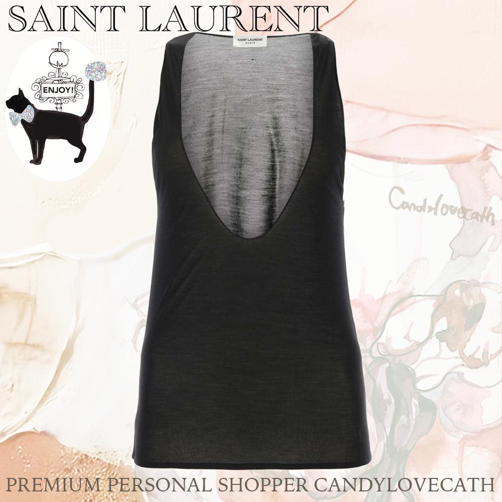 Tシャツ・カットソー SAINT LAURENT Black Silk Tank-Top
