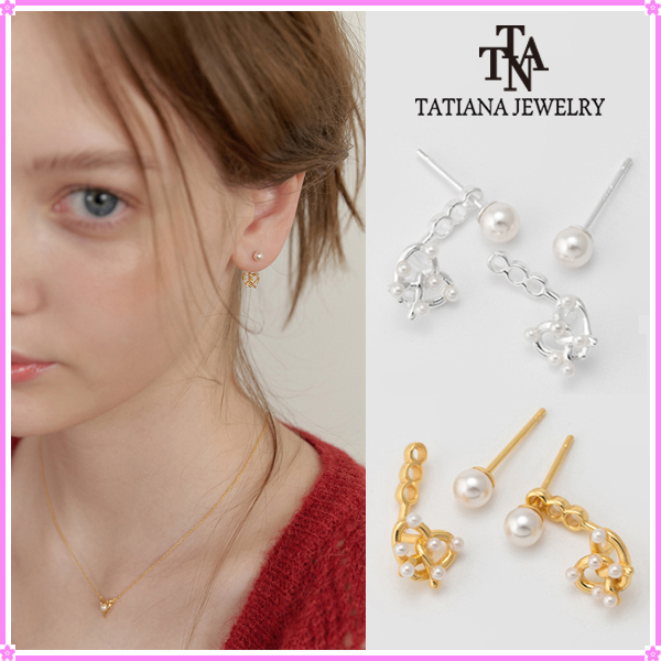 【TATIANA】Pearl Pretzel Heart EarJjacket Earring EC3084