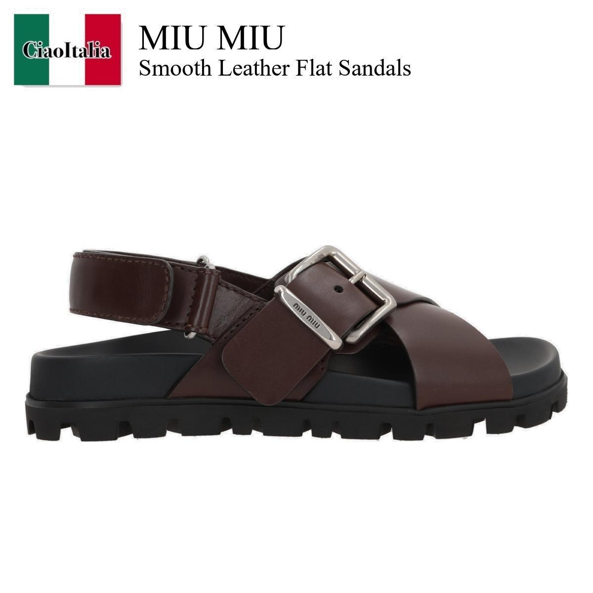 サンダル・ミュール Miu Miu Smooth Leather Flat Sandals