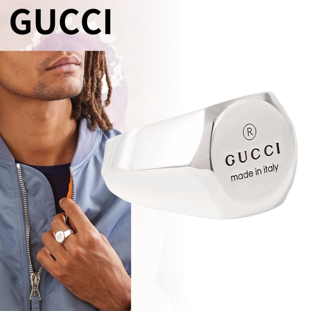 GUCCI*クールな雰囲気*ロゴ刻印入り シルバーシグネットリング