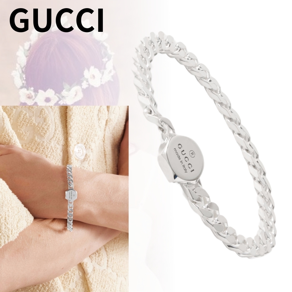 GUCCI*オーラ漂う*ロゴ刻印入り シルバーチェーンブレスレット