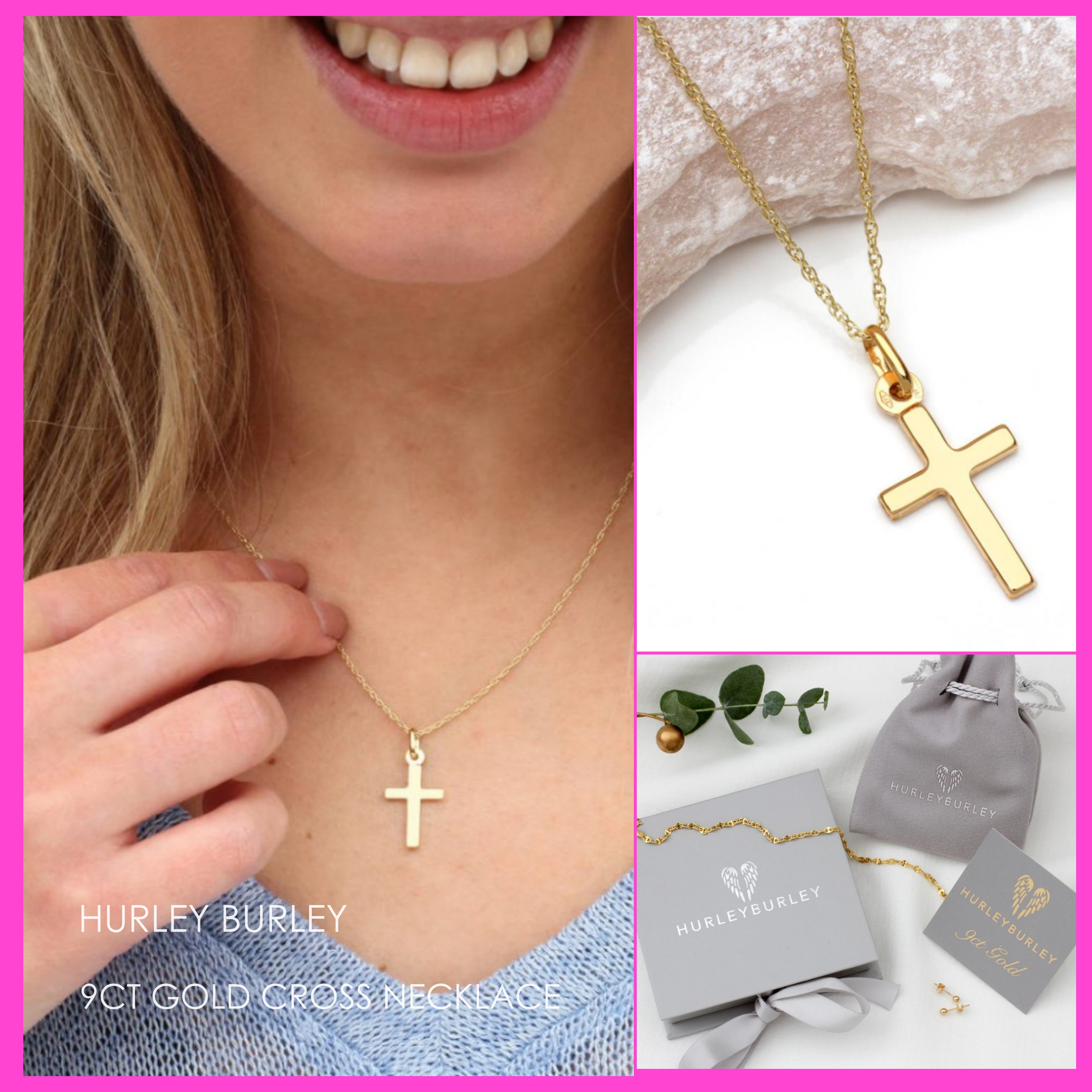 送税込【HURLEY BURLEY】9CT GOLD CROSS NECKLACE クロス 国内発