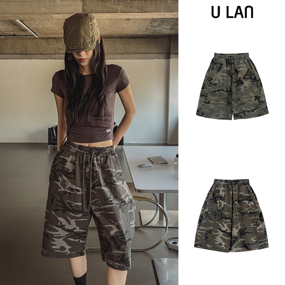 【U LAN】Military Snap Wide Bermuda Pants