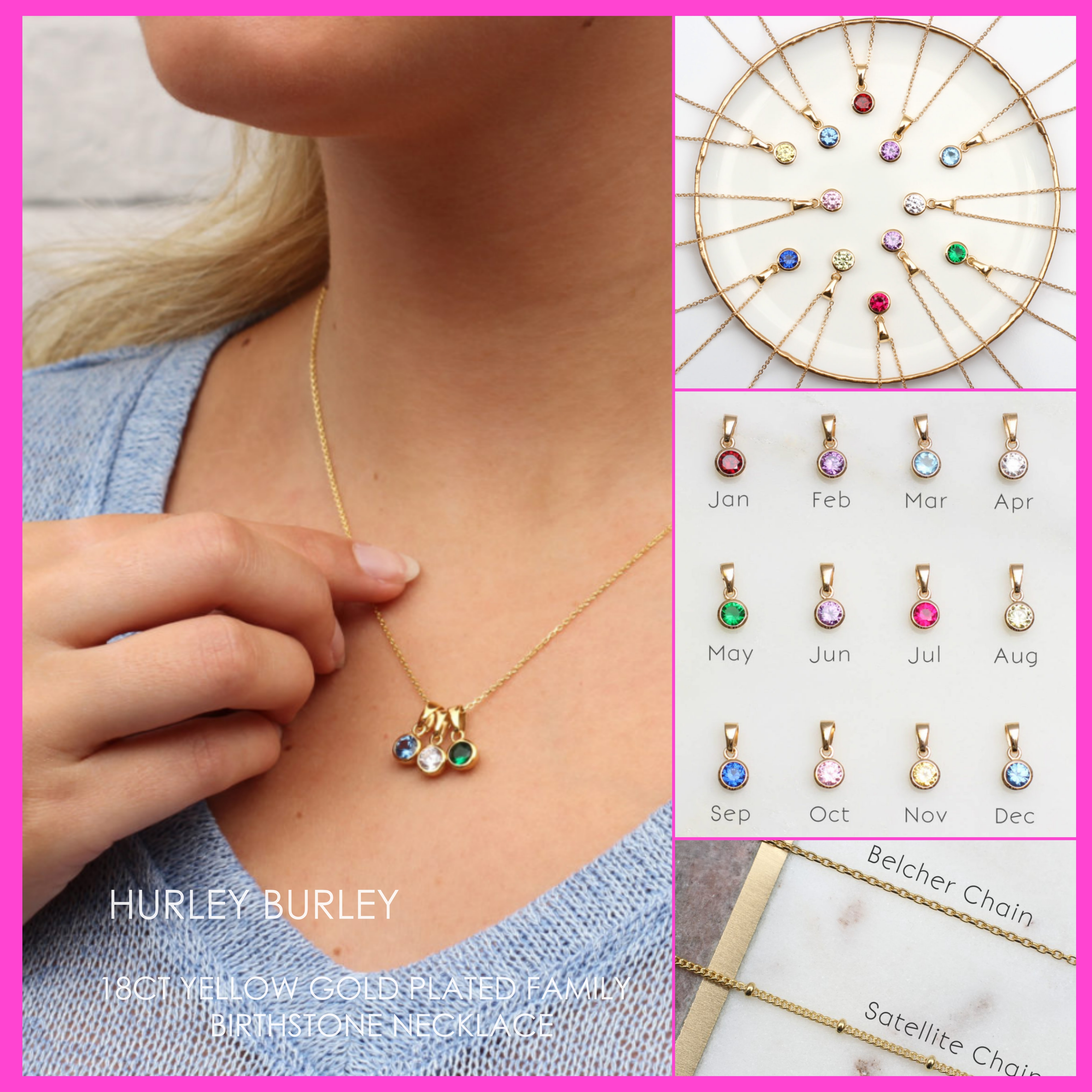 送税込【HURLEY BURLEY】18CT GOLD FAMILY BIRTHSTONE NECKLACE