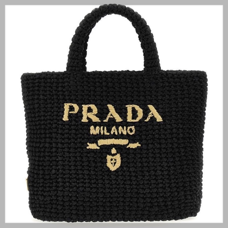 【PRADA】クロシェ編み スモール トートバッグ 刺繍ロゴ付/Black