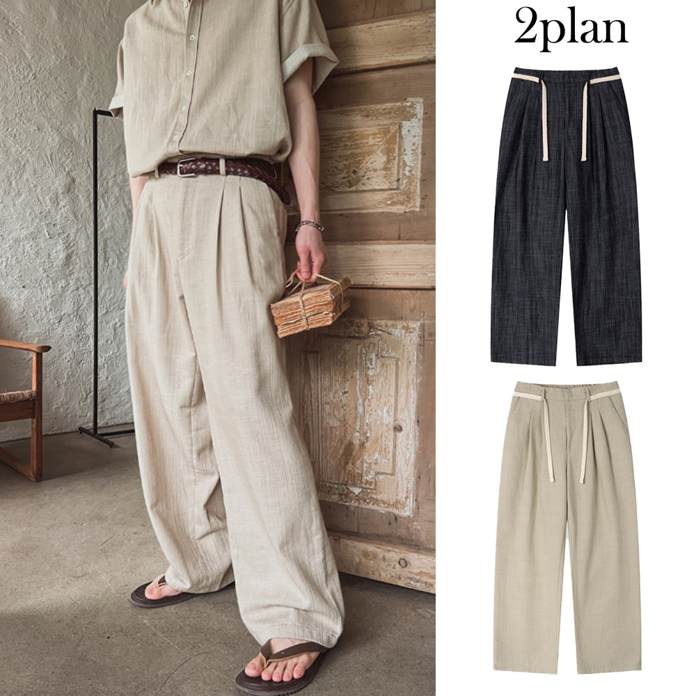 【2plan】Annclean two-tuck banding denim pants