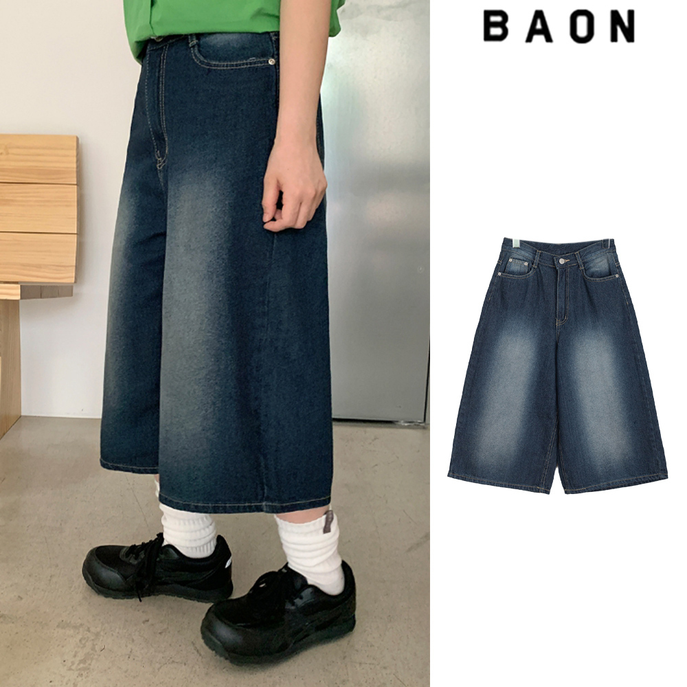 【BAON】Hensha Washing Bermuda Wide Denim Pants