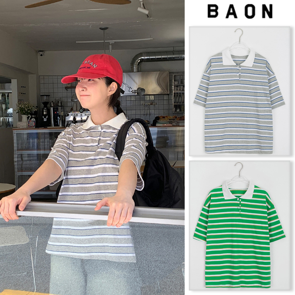 【BAON】Hennata Collar Stripe Over Short Sleeve Tee