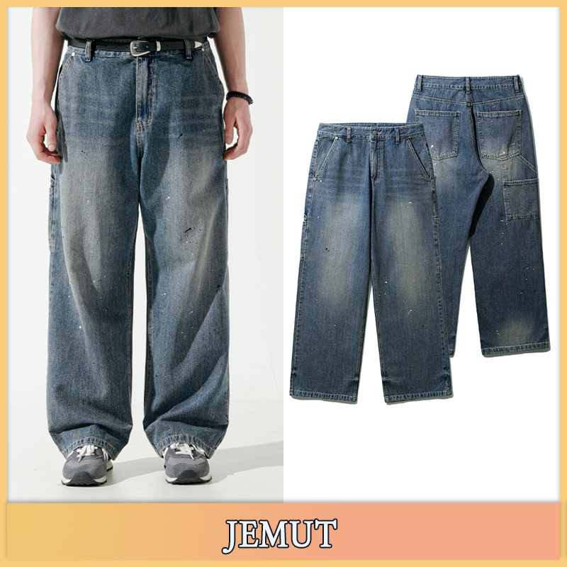 【JEMUT】★男女兼用★マーブルカーペンターワイドデニムパンツ