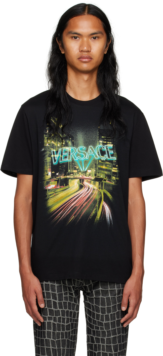 【関税込み】Versace ブラック City Lights Tシャツ
