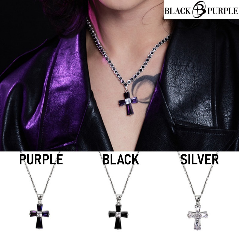 【BLACK PURPLE】DELLY CROSS NECKLACE☆男女兼用☆