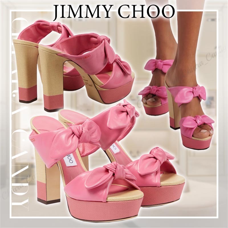 【24SS NEW】Jimmy Choo_woman / Rua レザー＆ラフィア サンダル