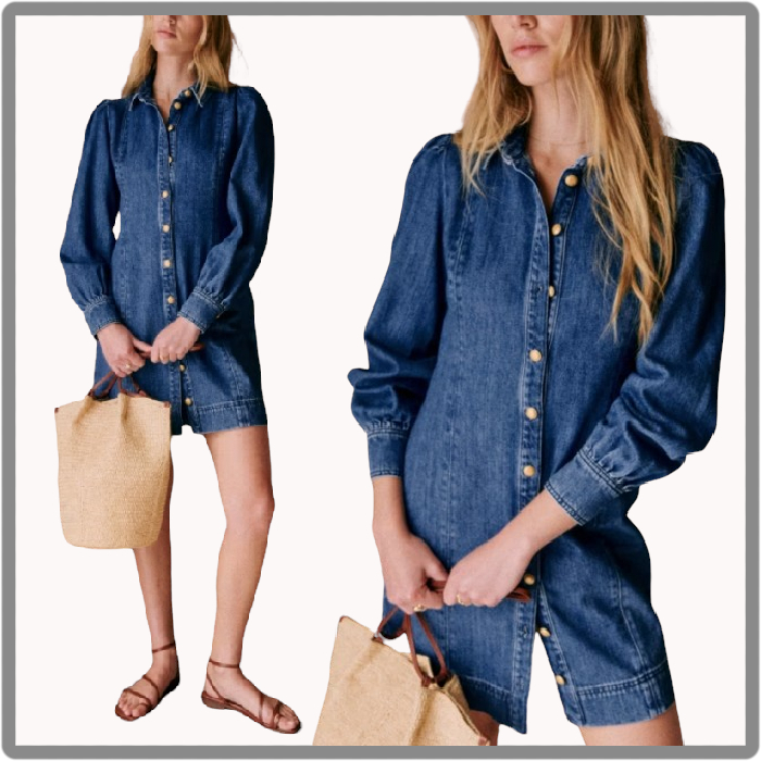 24SS◆SEZANE◆EULALIA コットンデニム ショートドレス ブルー