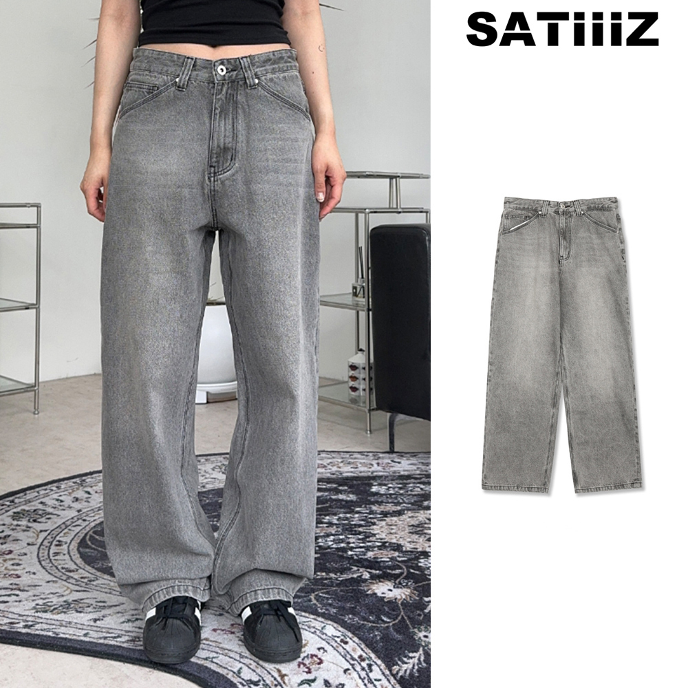 【SATIIIZ】Ken Gray Washing Wide Denim Pants