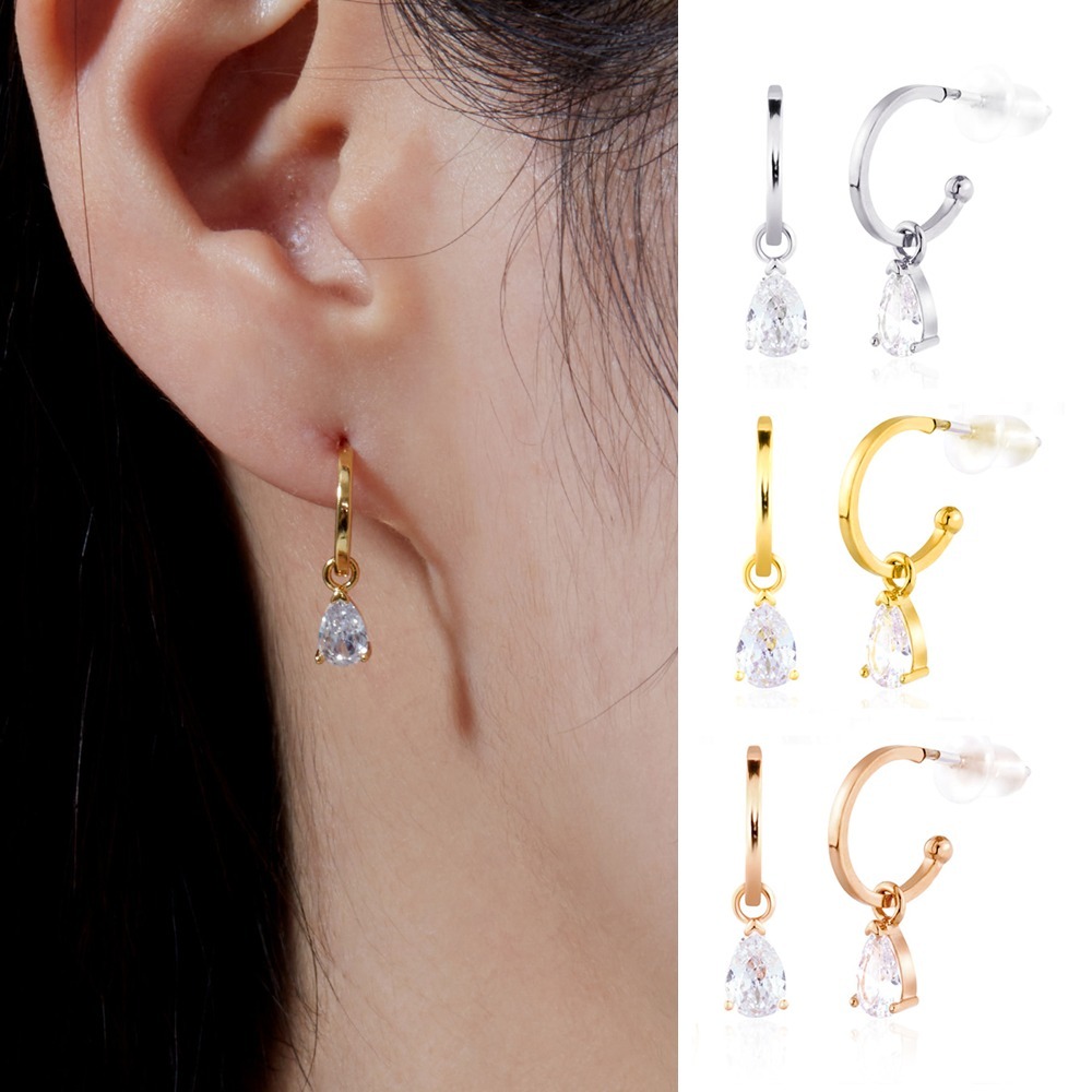 [SANA着用]14kGF WaterDrop Cubic Hoop Earrings Silver925(3色)