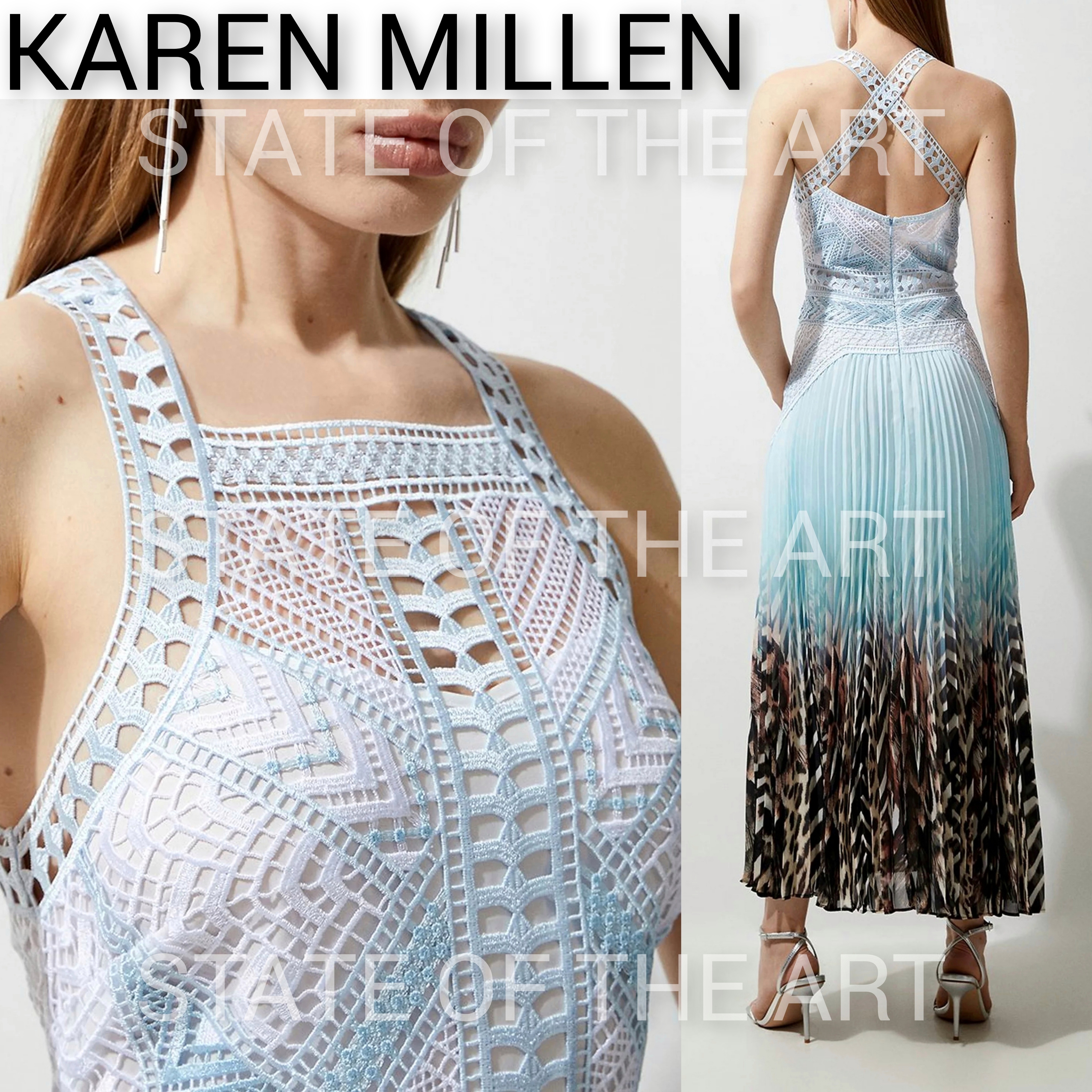 【Karen Millen】ギピュールレース プリーツ レーサーマキシ