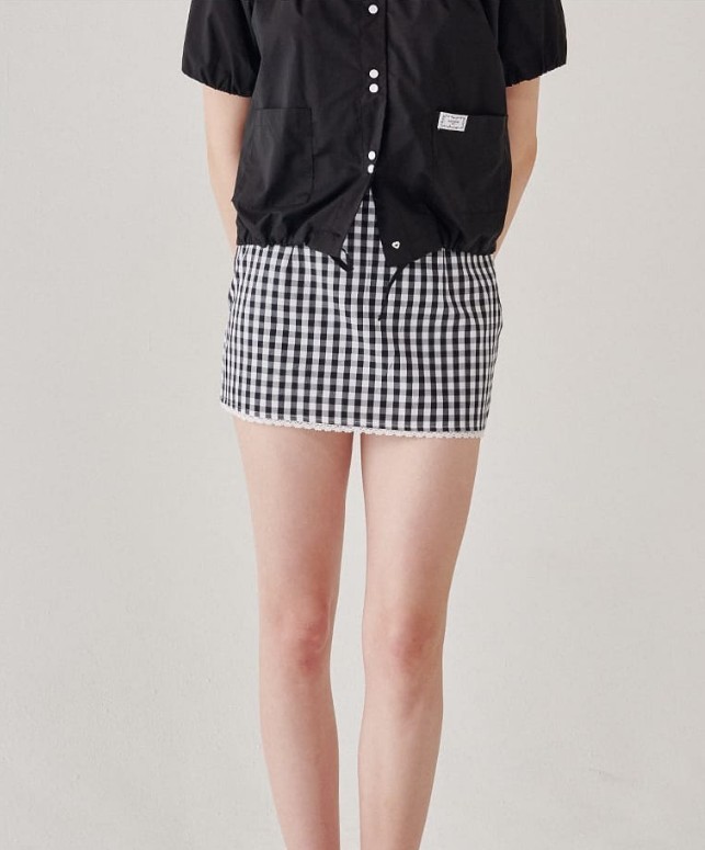 ☆RONRON☆ TORCHON LACE CHECK MINI SKIRT 韓国発 RONRON TORCHON LACE CHECK MINI SKIRT 4BXK479 (RONRON/ミニ