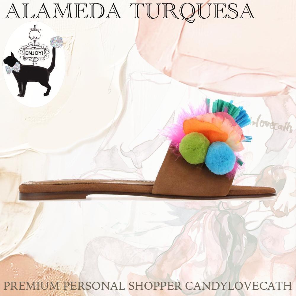 サンダル・ミュール ALAMEDA TURQUESA Embellished Suede Tutti Frutti Slippers