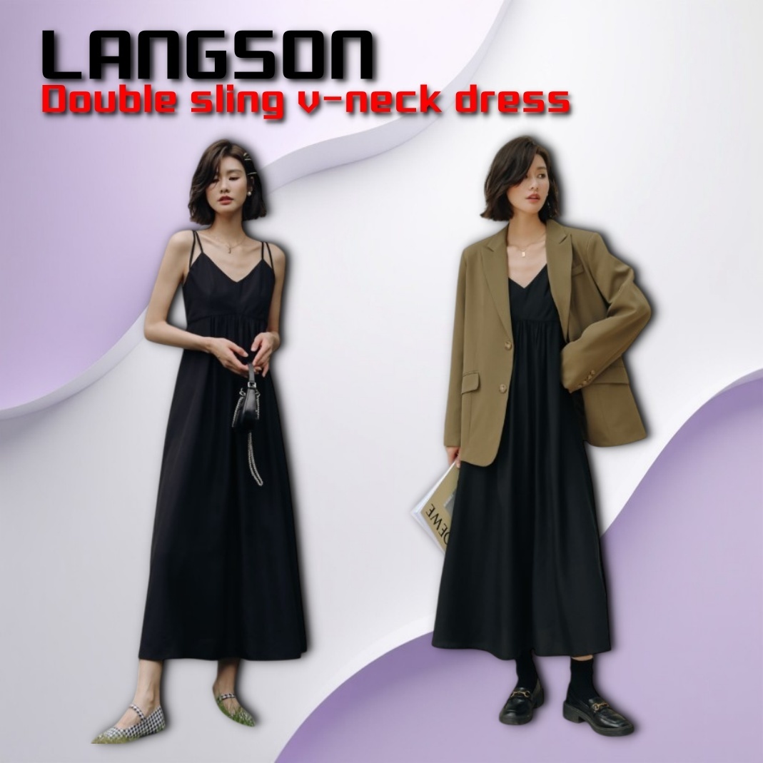 ◆LANGSON◆ダブルスリングVネックドレス◆