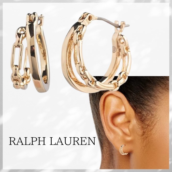 RALPH LAUREN チェーン ダブル フープピアス ゴールドトーン