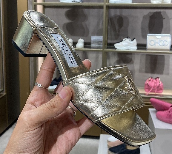 サンダル・ミュール JIMMY CHOO FAROE QUILTED LEATHERLOW HEEL SANDAL