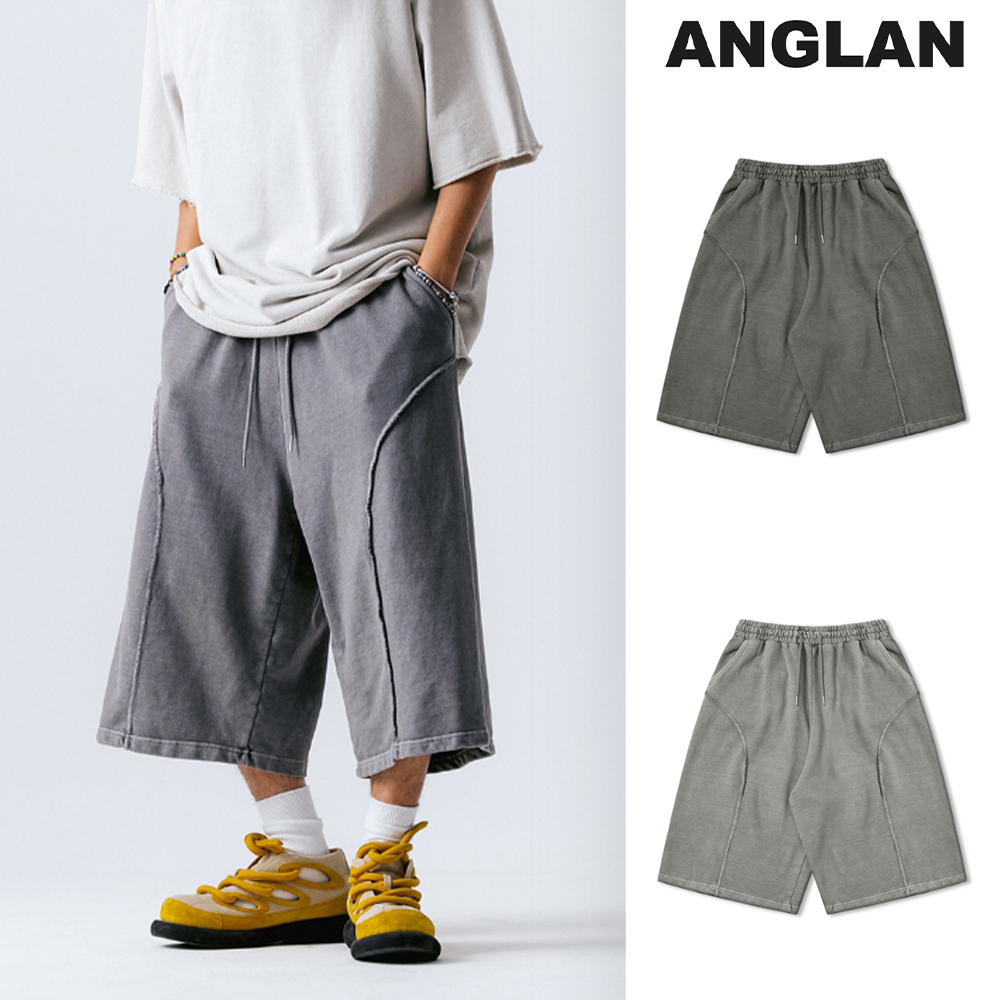 【ANGLAN】Curve Incision Pigment Bermuda Pants