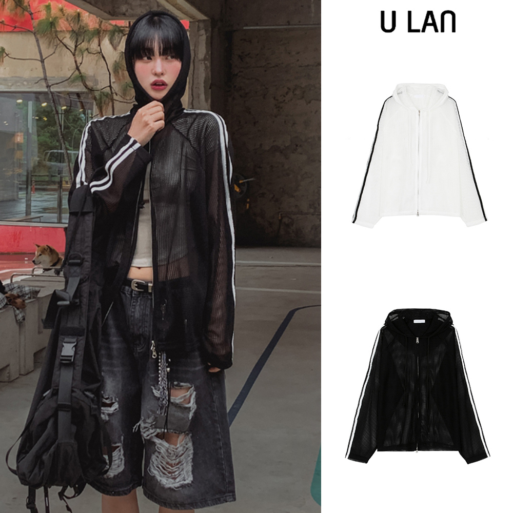 【U LAN】Summer Track Mesh Hooded Zip-Up