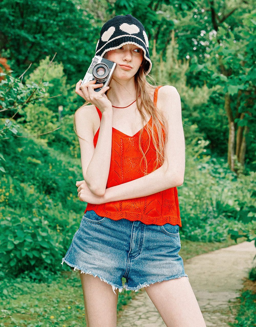 RONRON☆韓国☆人気☆HEART SUMMER KNIT BUCKET HAT 2色 ハート