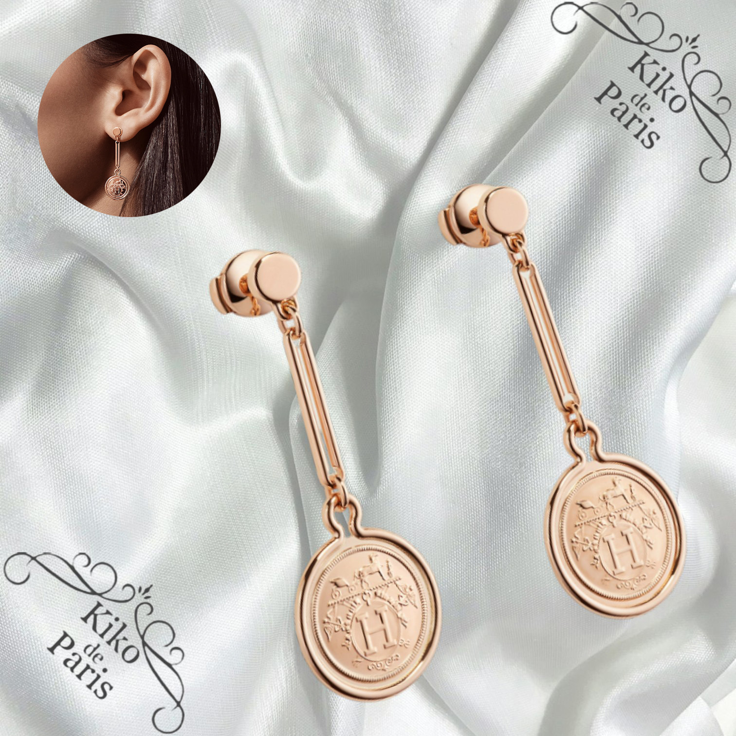 Hermes パリ本店より ピアス ピンクゴールド エクスリブリス