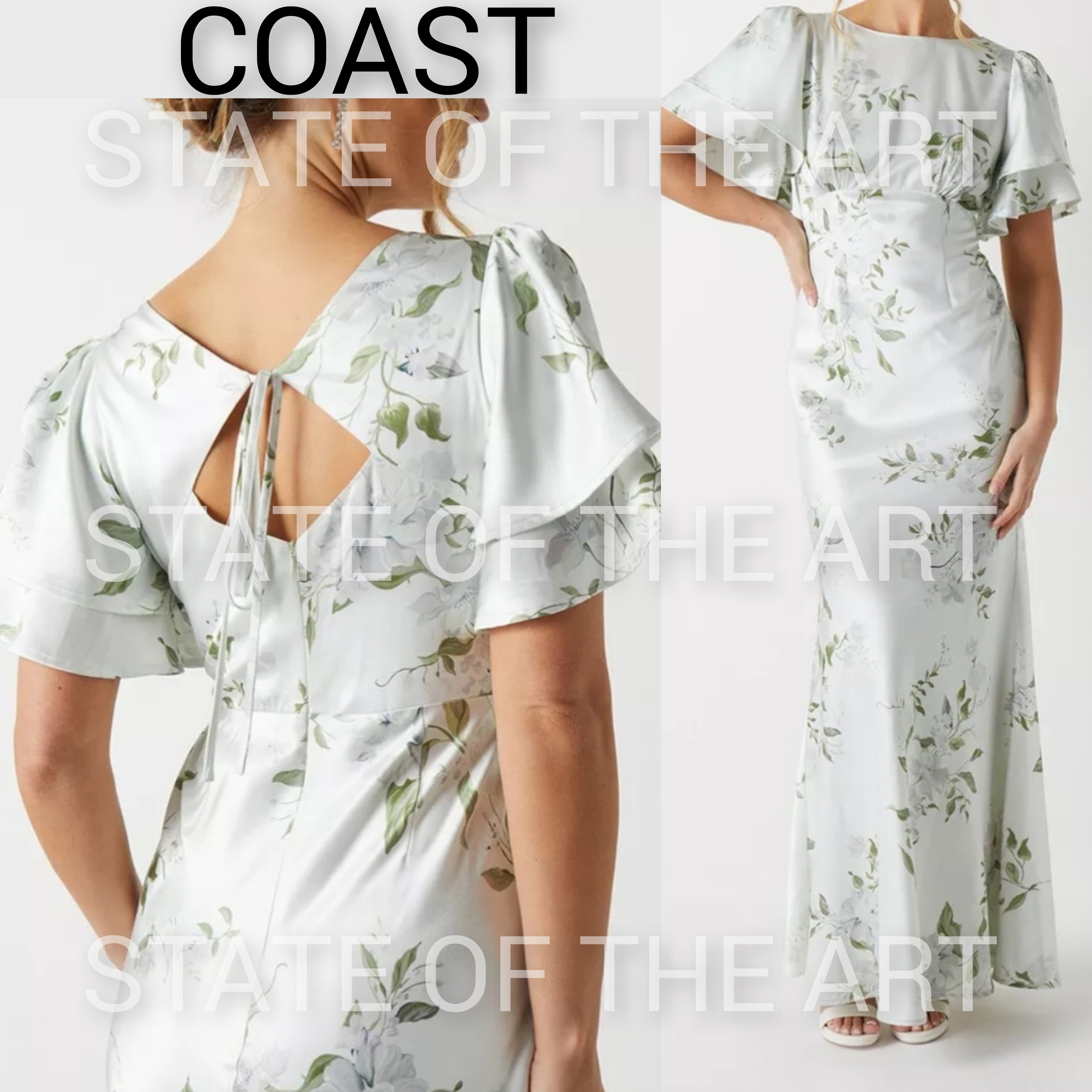 人気【COAST】サテン ダリア 花柄 マキシドレス