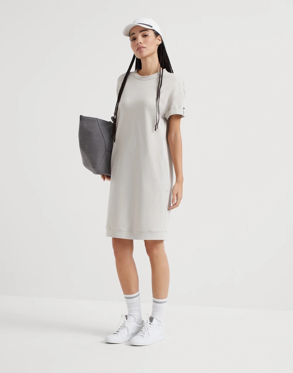 《送料無料》 BRUNELLO CUCINELLI fleece dress w Shiny Cuff