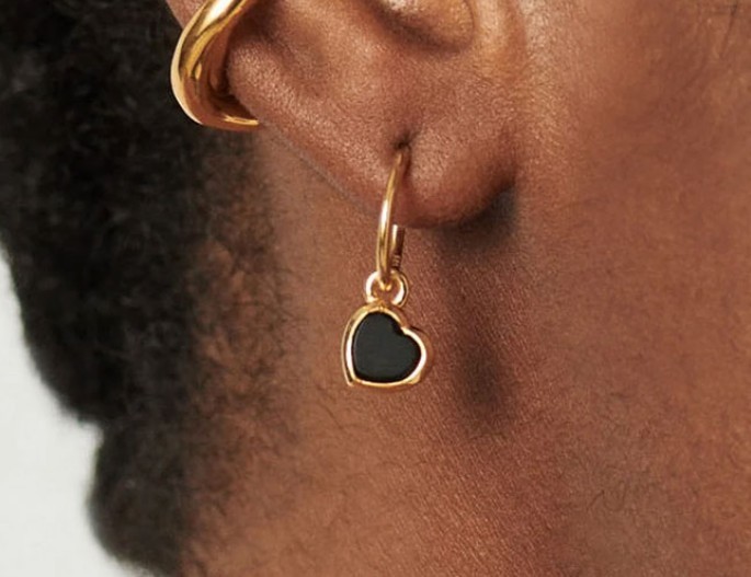 ピアス [Missoma]Jelly Heart Gemstone Charm Hoop Earrings Black Onyx