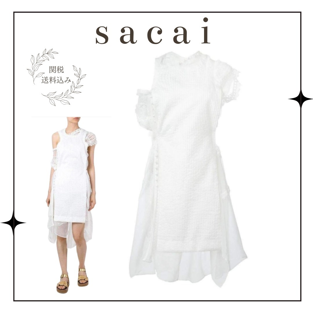 最終sale!【sacai】レーストリムホワイトシアサッカードレス