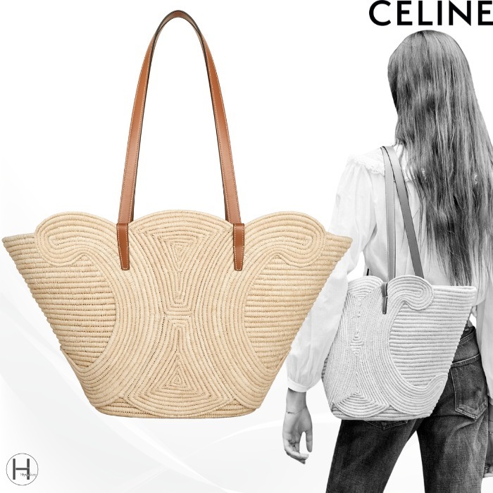 CELINE トリオンフ・ラフィア＆カーフスキン トートバッグ