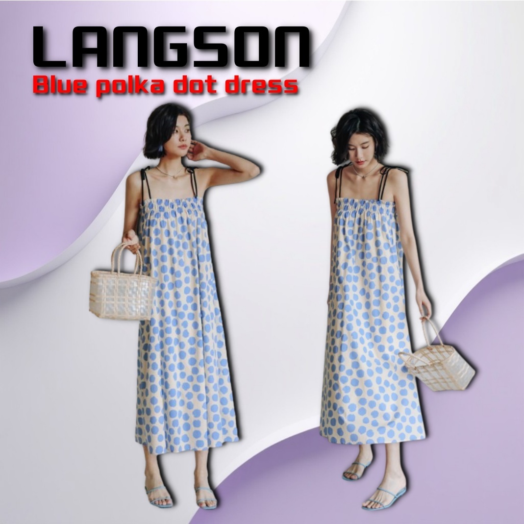 ◆LANGSON◆ブルー水玉ドレス◆