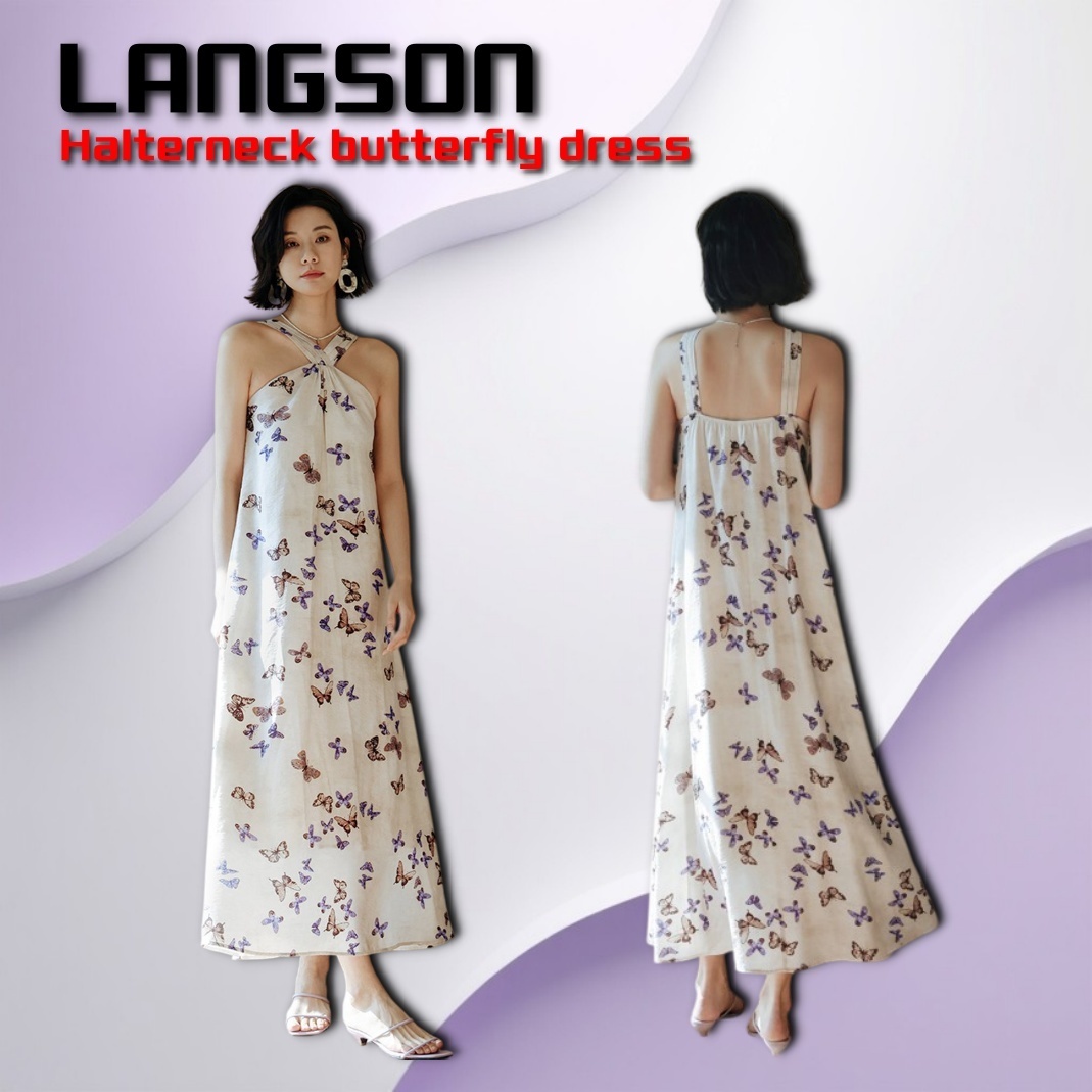 ◆LANGSON◆ホルターネックバタフライドレス◆