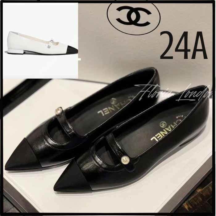 24A【CHANEL】デニムにも◎ ポインテッドトゥ フラットシューズ